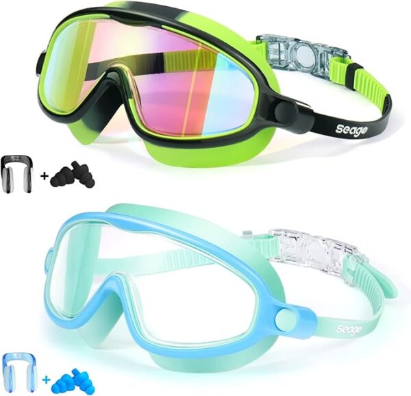 Seago Swim Goggles 2 Pack Anti-Fog Anti-UV Wide View