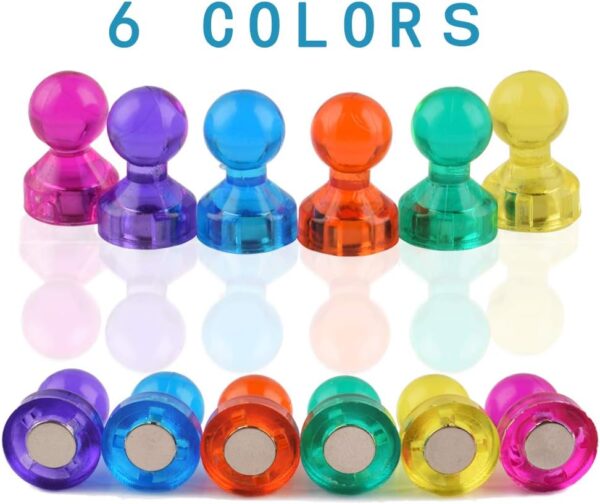24 Pack Magnets Whiteboard Push Pins,6 Assorted Color - Image 2