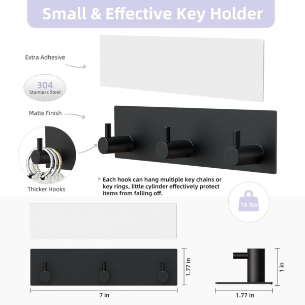 VIS'V Key Holder Wall Mount, Small Metal Self Adhesive - Image 2