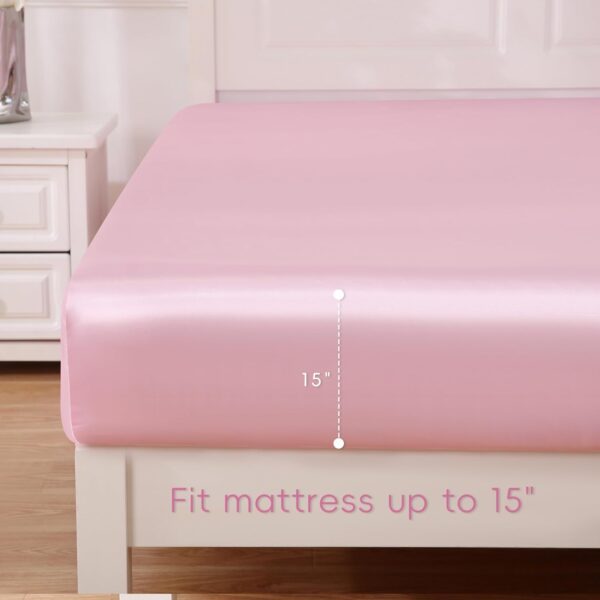 4 Piece Luxury Satin Bed Sheets Set with Pillowcases - - Image 4