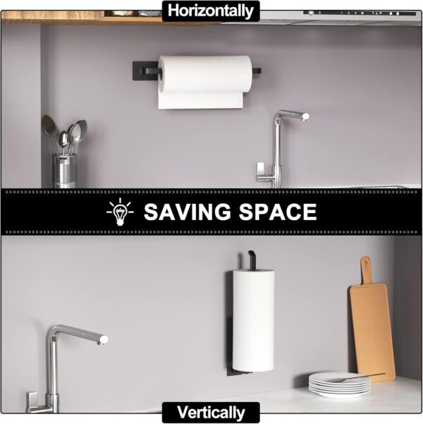 Paper Towel Holder - Self-Adhesive or Drilling, Matte Black, - Image 2