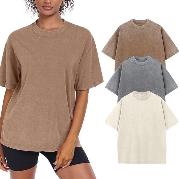 Womens Washed Vintage Oversized T-Shirt Casual Baggy