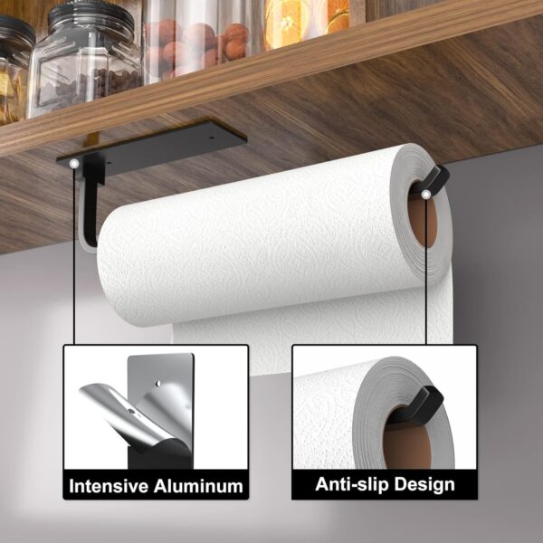 Paper Towel Holder - Self-Adhesive or Drilling, Matte Black, - Image 3