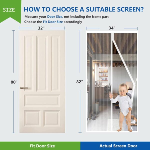 White Magnetic Screen Door Fit Door Size 32 x 80 inch,Screen - Image 5