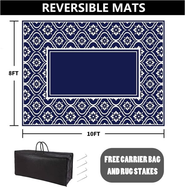 Outdoor Rug 8x10 Patio Waterproof Mat Camping Carpet Blue - Image 4