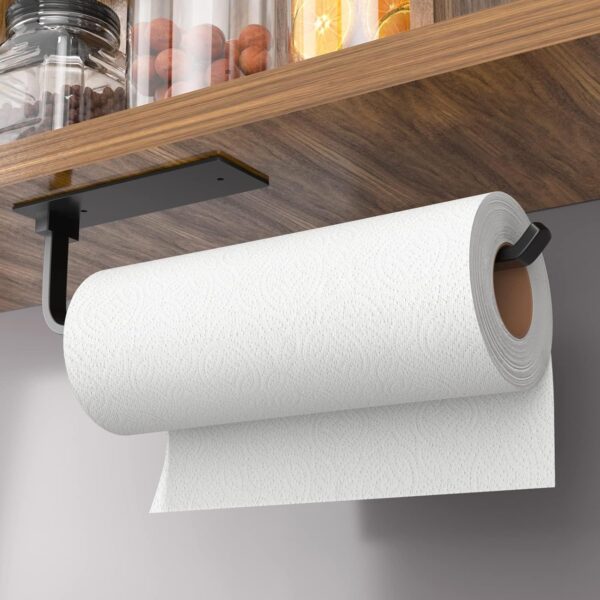 Paper Towel Holder - Self-Adhesive or Drilling, Matte Black,