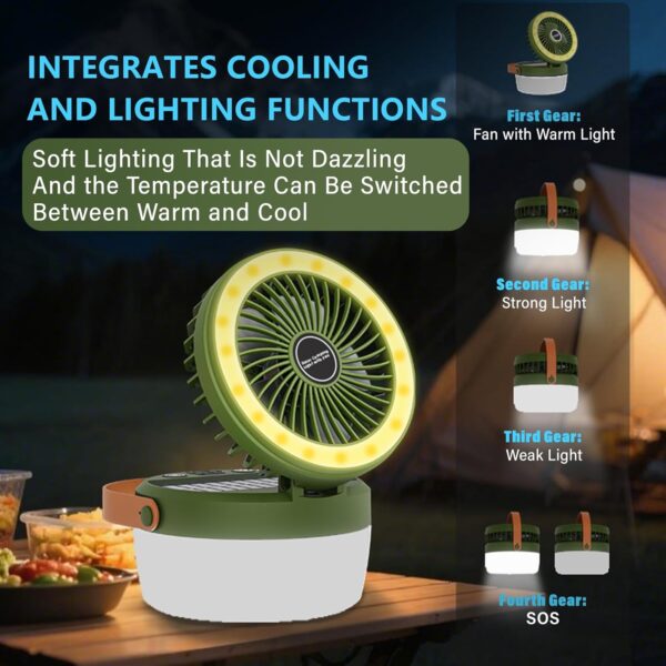 Camping Fan with Solar/USB Charging, 3-Speed Quiet Portable - Image 3