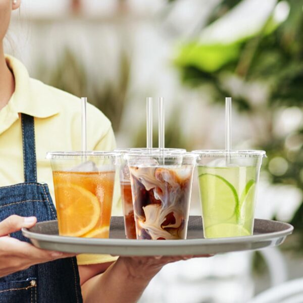 100 Pack - 16 oz Clear Plastic Cups with Lids and Straws, - Image 2