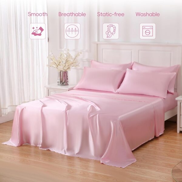 4 Piece Luxury Satin Bed Sheets Set with Pillowcases - - Image 3