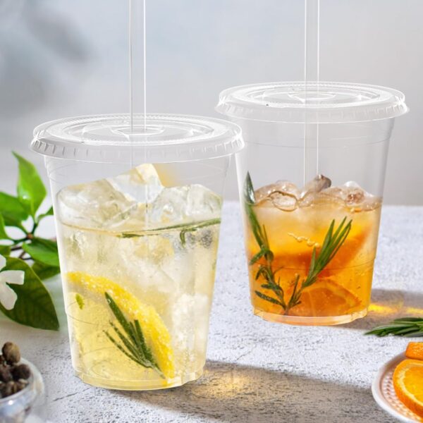 100 Pack - 16 oz Clear Plastic Cups with Lids and Straws, - Image 3