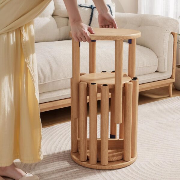 Stackable Stools Set of 4,4-in-1 Wood Stool,Round Wooden Stools