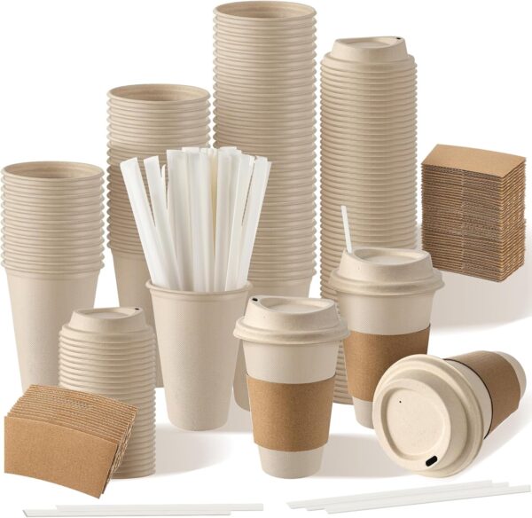 Havawish 200 Pack 16 oz Compostable Paper Cups with Lids