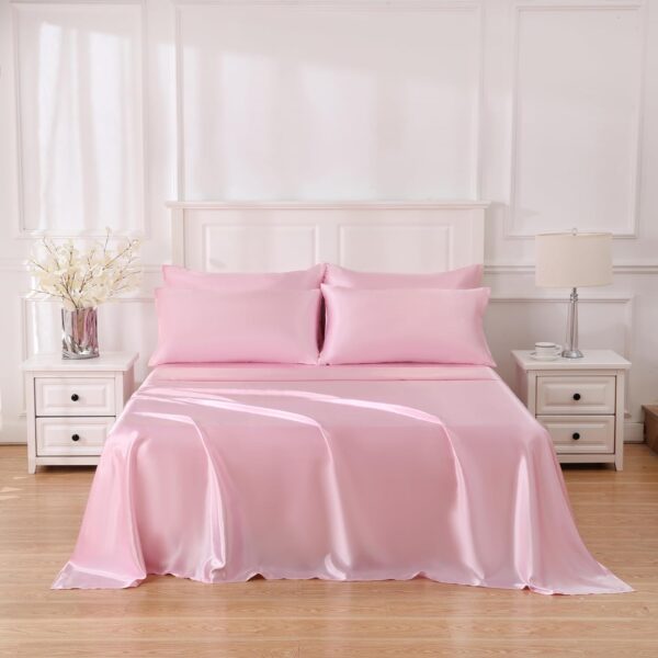 4 Piece Luxury Satin Bed Sheets Set with Pillowcases -