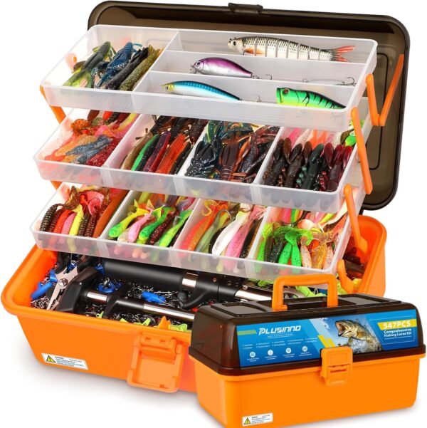 PLUSINNO Large 4-Layer Tackle Box with Tackle Included,