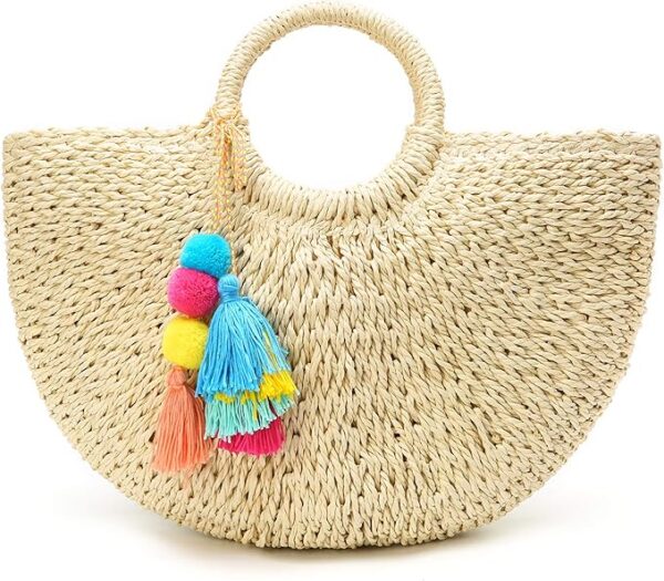 Epsion Womens Large Straw Beach Tote Bag Hobo Summer