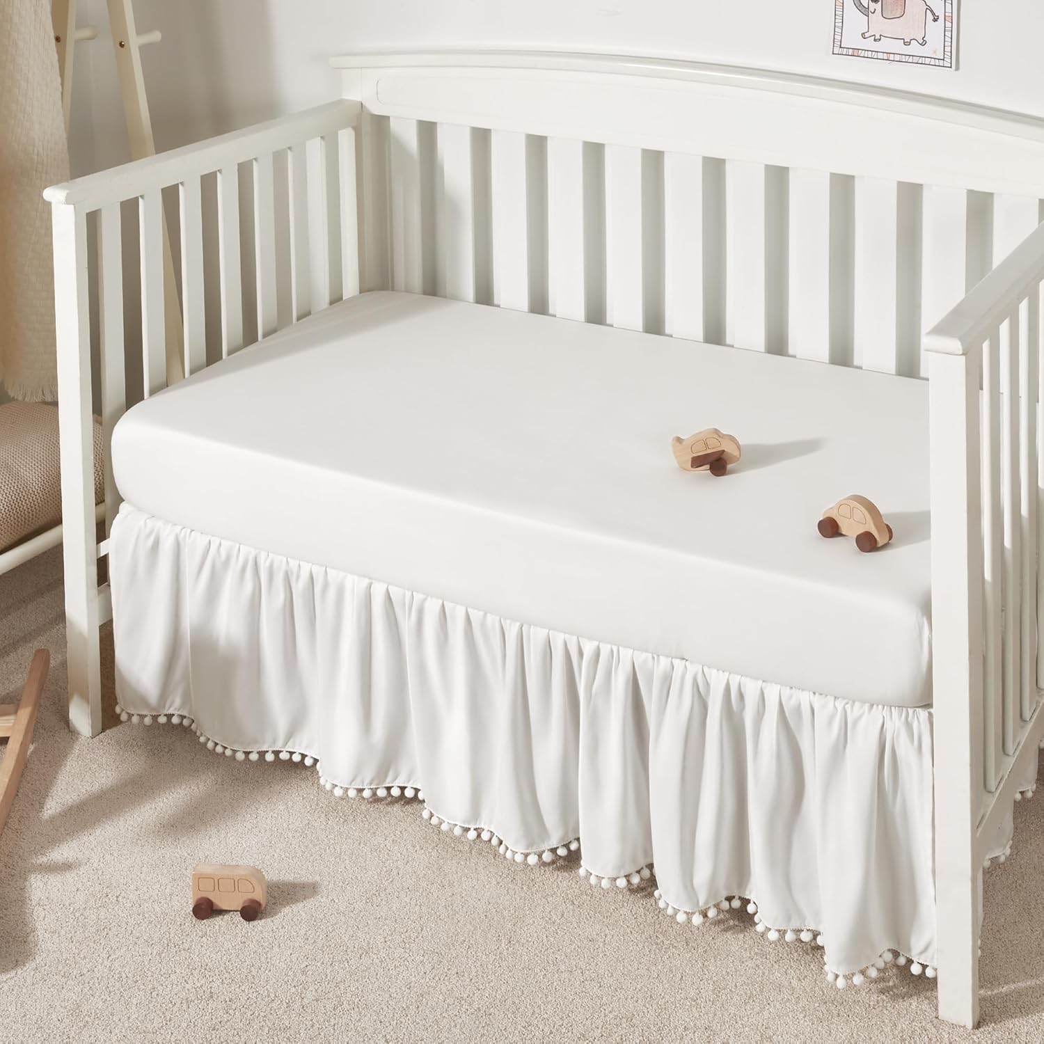 TILLYOU Baby Crib Skirt Girls Boys, Ruffled Bed Skirt with