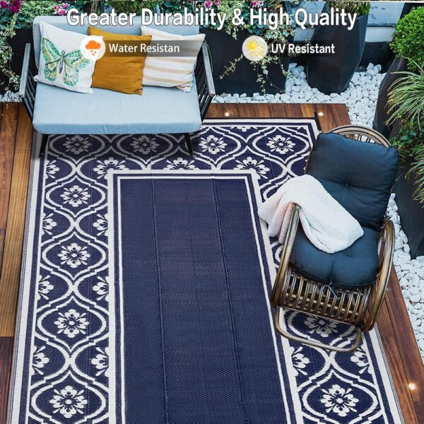 Outdoor Rug 8x10 Patio Waterproof Mat Camping Carpet Blue - Image 2