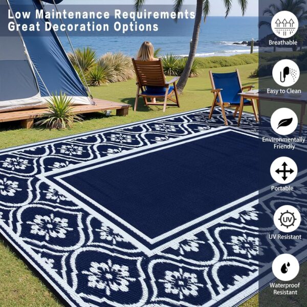Outdoor Rug 8x10 Patio Waterproof Mat Camping Carpet Blue - Image 3