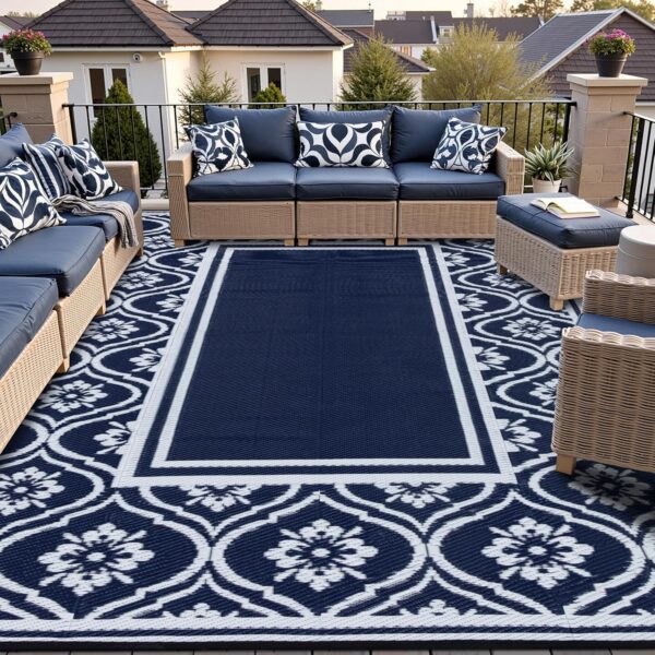 Outdoor Rug 8x10 Patio Waterproof Mat Camping Carpet Blue