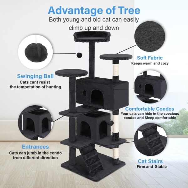 FDW Cat Tree 54in Cat Tower Multi-Level Durable Cat - Image 3