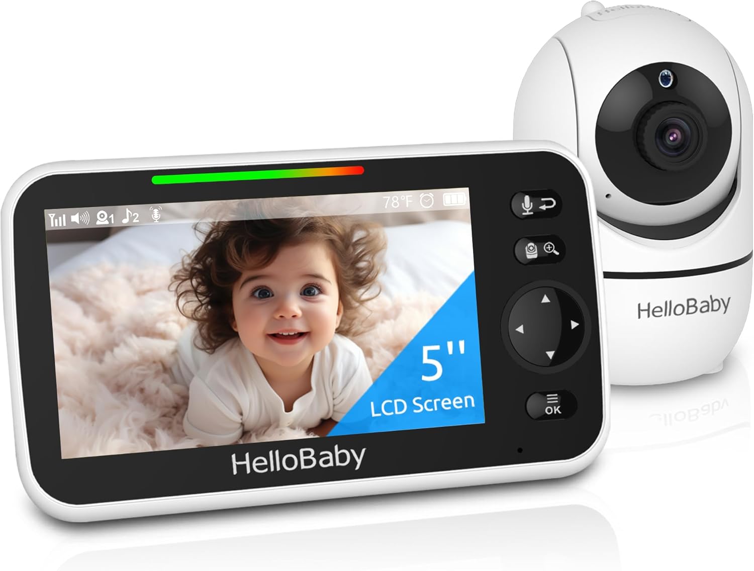 HelloBaby No WiFi Baby Monitor 5" Screen 30-Hour Battery Pan-