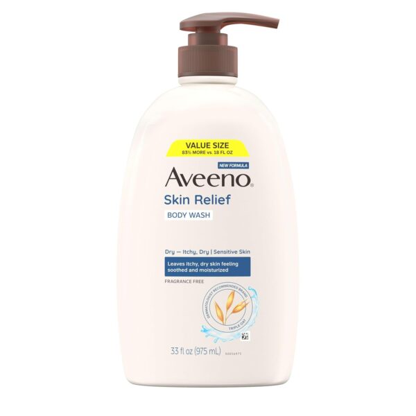Aveeno Skin Relief Fragrance Free Body Wash, Triple