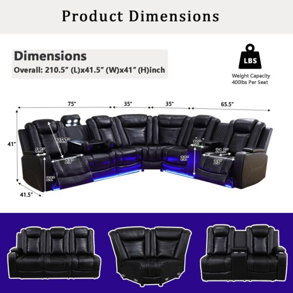 A Ainehome Sectional Couches with USB Ports for Living Room, - Image 5