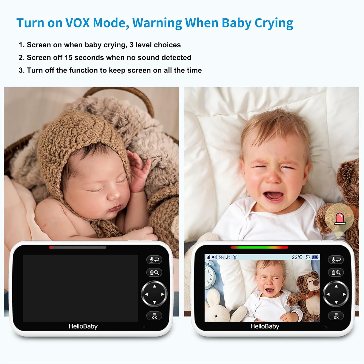 HelloBaby No WiFi Baby Monitor 5" Screen 30-Hour Battery Pan- - Image 3