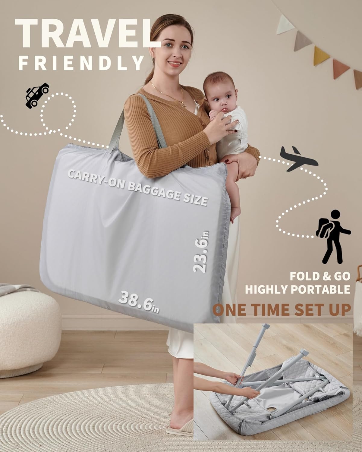 AirClub Bassinet Bedside Sleeper, Baby Crib for Newborn, - Image 2