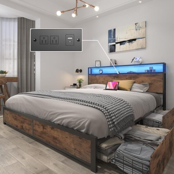 Lifezone Queen Bed Frame with 2-Tier Storage Headboard,