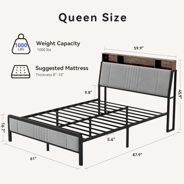 BedsPick Queen Bed Frame with Ergonomic Headboard, - Image 4