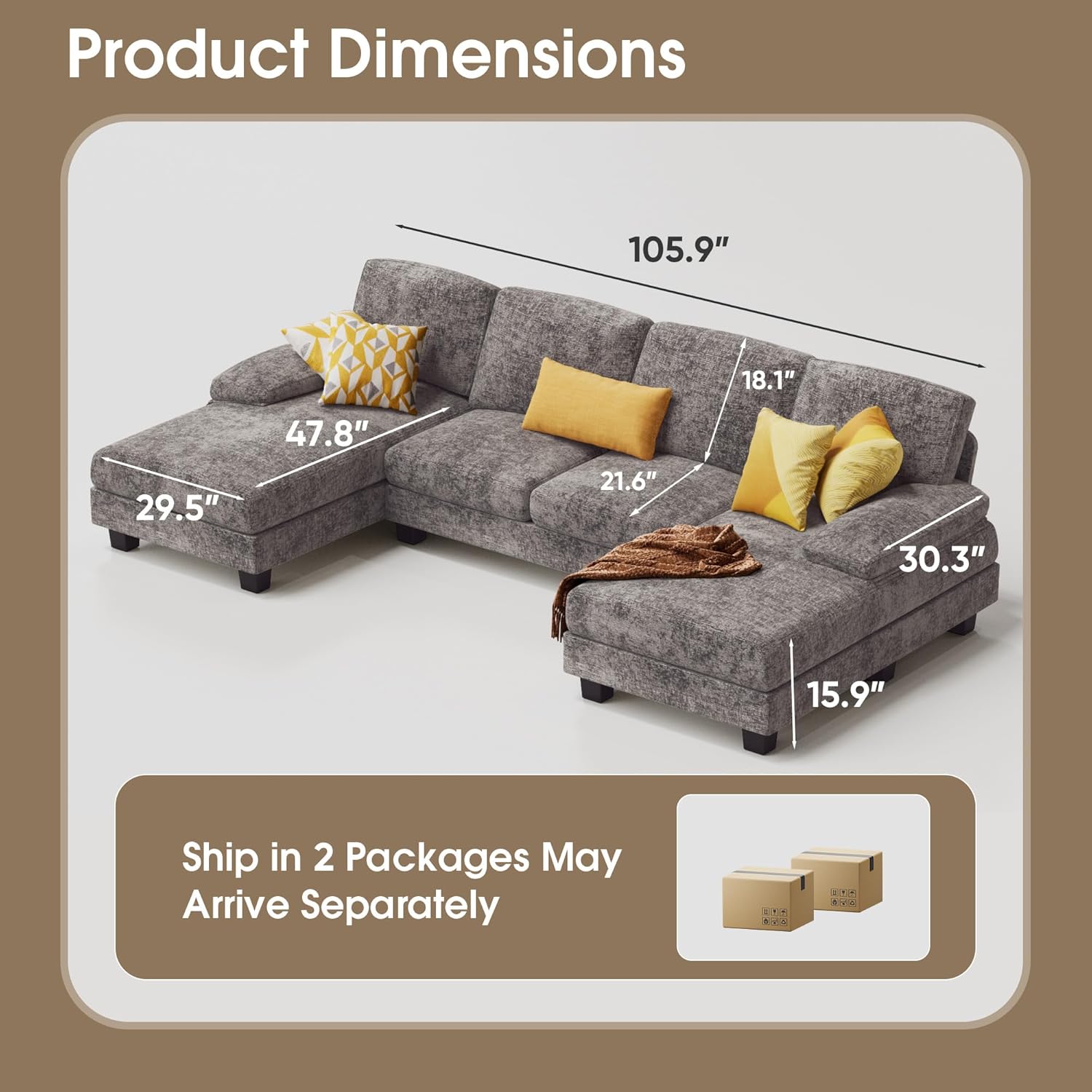 Furmax Sectional Couches for Living Room, U-Shaped Sofa - Image 3