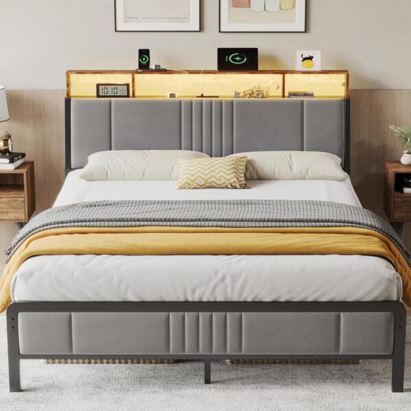 BedsPick Queen Bed Frame with Ergonomic Headboard,