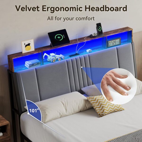 BedsPick Queen Bed Frame with Ergonomic Headboard, - Image 3