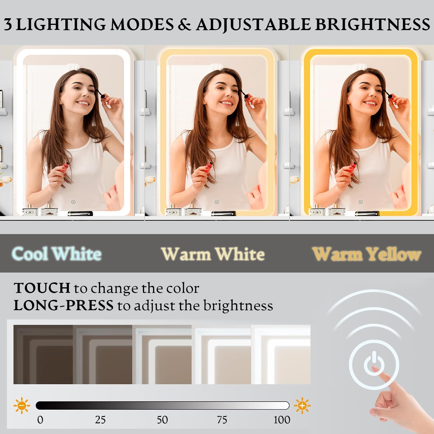 Vanity Desk with LED Lights Mirror & Power Outlet, - Image 2